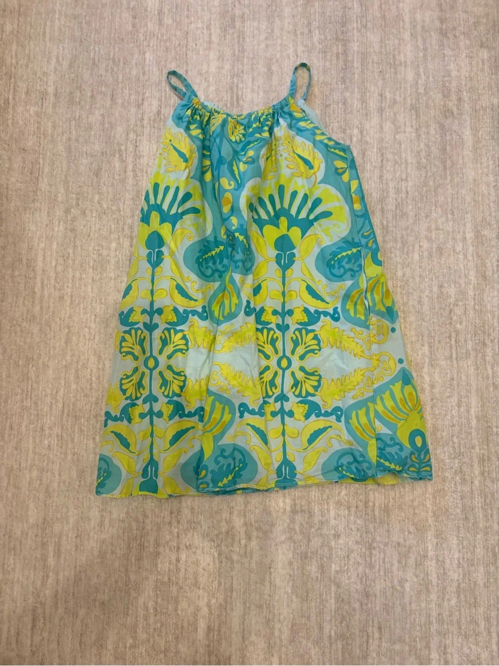 Gap Kids Girls Spaghetti Strap A-Line Blue, Aqua and Yellow Sun Dress Size 8